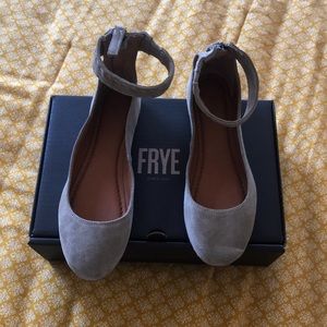 Suede ballet flats with ankle strap